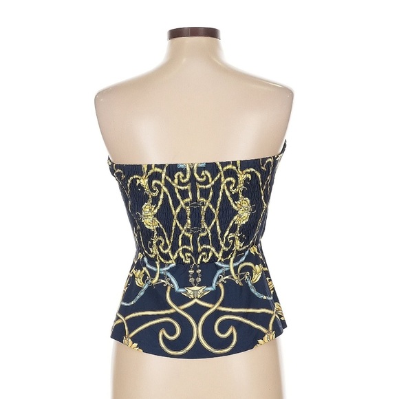 J. McLaughlin Strapless REYNA TUBE TOP PEPLUM HEM NAVY/GOLD/BLUE BELTMORE Small - Picture 9 of 9